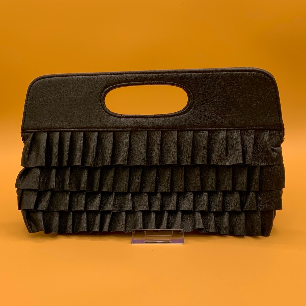 Black Tiered Ruffle Handle Clutch | Elegant with a Flirty Twist